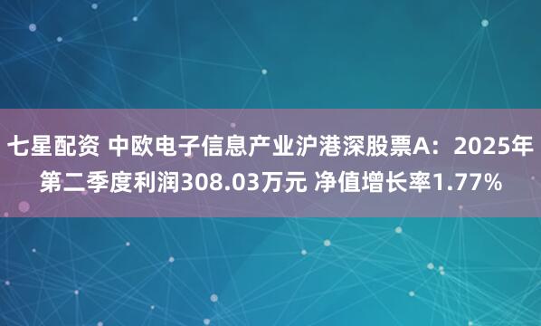 七星配资 中欧电子信息产业沪港深股票A：2025年第二季度利润308.03万元 净值增长率1.77%
